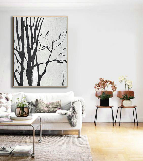 Large Abstract Art Handmade Acrylic Painting,Black And White Minimalist Painting On Canvas - Hand Painted Aclylic Painting On Canvas